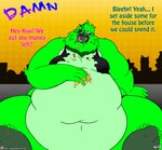 2018 absurd_res anthro avian beak belly big_belly bird breasts clothing comic cuculiform deep_navel english_text eyewear female glasses hand_on_belly hi_res huge_belly hyper hyper_belly kiwi_(viroveteruscy) morbidly_obese morbidly_obese_anthro navel new_world_ground_cuckoo obese obese_anthro open_mouth overweight overweight_anthro red_eyes roadrunner solo stuffing text topwear torn_clothing torn_topwear viroveteruscy warning_cream_filled weight_gain