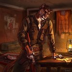 anthro bottomwear carpet clothed clothing fingers fur furniture hair holding_object holding_ranged_weapon holding_weapon looking_down male open_mouth pants paper poster_(object) ranged_weapon russian solo soviet_union table tail teeth text topwear weapon white_body white_fur kombat300 felid feline mammal 2025 digital_media_(artwork) hi_res russian_text