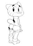 anthro butt clothing male solo undressing young young_anthro stickypad cartoon_network the_amazing_world_of_gumball gumball_watterson domestic_cat felid feline felis mammal monochrome source_request