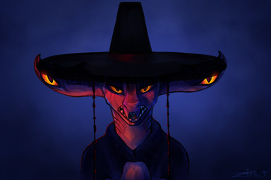 4_eyes anthro clothed clothing jeoseung_saja jeoseung_saja_costume looking_at_viewer male multi_eye open_mouth saja_boys simple_background singing solo zipper_7z kpop_demon_hunters mythology nami_(zipper_7z) demon dragon mammal mythological_creature mythological_scalie scalie 3:2 hi_res