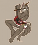 anthro asian_clothing bound clothed clothing countershading cuff_(restraint) east_asian_clothing fur grey_body grey_fur handcuffs horn japanese_clothing male metal_cuffs red_eyes restraints shackles simple_background solo submissive submissive_male topless underwear undressing ty_arashi mythology dragon furred_dragon furred_scalie mythological_creature mythological_scalie scalie 5:6