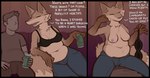 anthro areola beverage beverage_can bottomwear bra cheek_tuft clothed clothing denim denim_bottomwear denim_clothing dialogue eyes_closed facial_tuft female fluffy fluffy_tail fur jeans male multicolored_body multicolored_fur neck_tuft nipples pants slightly_chubby slightly_chubby_anthro slightly_chubby_female tail text tuft underwear undressing zzx trisha_fox_(zzx) canid canine fox human mammal comic english_text hi_res