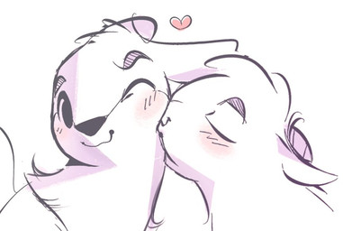 2_horns ambiguous_gender blush duo feral fur heart_symbol horn kissing quadruped white_body white_fur itsdanfango olive_(itsdanfango) bovid caprine goat mammal 2017