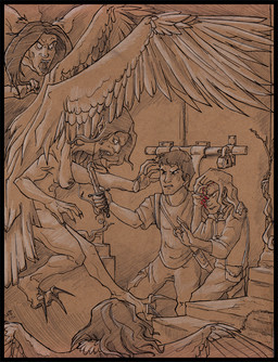 areola blood bodily_fluids breasts clothed clothing dagger fangs feathered_wings feathers feet female fully_clothed group hair holding_dagger holding_melee_weapon holding_object holding_weapon humanoid_hands humanoid_pointy_ears long_hair male melee_weapon nipples nude open_mouth pointy_ears short_hair talons teeth toes weapon wings wounded jamminbison european_mythology greek_mythology his_dark_materials mythology gracious_wings lyra_belacqua william_parry_(his_dark_materials) avian harpy human humanoid mammal mythological_avian mythological_creature 2012 shaded spot_color traditional_media_(artwork)