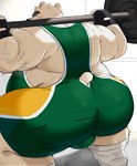 anthro barbell barbell_squats belly big_belly big_butt bulge butt exercise humanoid_hands kemono male musclegut muscular musk overweight overweight_anthro overweight_male solo squats weightlifting white_body workout wrestling_singlet bhtoss bear mammal polar_bear ursine 2022 absurd_res hi_res