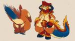 anthro blep blue_body blue_scales chest_tuft cloven_hooves fingers fur hoof_hands hooved_fingers hooves horn male neck_tuft nipples open_mouth orange_body orange_fur scales simple_background solo super_form tail tan_background tan_body tan_fur thick_tail tongue tongue_out tuft unguligrade kiki-uma tenteraten eu_the_hero kaiju monster 2016 colored_sketch digital_drawing_(artwork) digital_media_(artwork) flat_colors model_sheet sketch