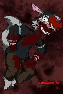 anthro blood blood_on_clothing blood_on_face blood_on_hand bodily_fluids clothing hunter male solo tail mar10-k4rt left_4_dead_(series) valve canid canine canis mammal undead wolf zombie absurd_res hi_res