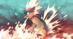 abstract_background ambiguous_gender angry feral fire looking_at_viewer open_mouth simple_background solo teeth tongue yassui nintendo pokemon generation_2_pokemon pokemon_(species) quilava