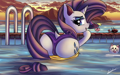 beverage clothing female feral group horn inflatable_toy solo_focus summer sunset swimming_pool swimwear trio draco's_proyects friendship_is_magic hasbro my_little_pony mythology rarity_(mlp) aquatic arthropod crab crustacean decapod equid equine malacostracan mammal mythological_creature mythological_equine unicorn 16:10 absurd_res hi_res widescreen