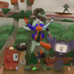 angry anthro breasts cybernetics detailed_background duo erection female gun held_up herm horn intersex intersex/female legs_in_air machine mask ranged_weapon size_difference weapon dr_octopotomai fallout microsoft background_character canid canine deathclaw fox mammal scalie 1:1 hi_res