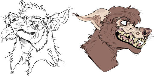 anthro blep blue_eyes bodily_fluids brown_body brown_eyebrows brown_fur brown_hair cheek_tuft ears_back eyebrows facial_tuft fangs fur hair male neck_tuft open_mouth pivoted_ears saliva saliva_on_tongue side_view simple_background solo tan_ears tan_teeth teeth tongue tongue_out tuft unsigned white_background swampjaws hugh_(imperatorcaesar) canid canine canis domestic_dog mammal bust_portrait colored_sketch partially_colored portrait sketch
