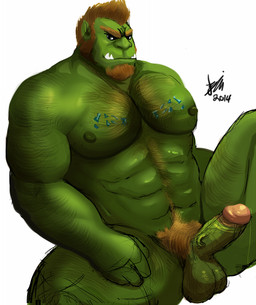 abs balls beard biceps bodily_fluids brown_hair chest_tuft dripping erection facial_hair fangs fur genital_fluids genitals goatee hair humanoid_genitalia humanoid_penis humanoid_pointy_ears male muscular muscular_humanoid muscular_male nipples not_furry nude pecs penis pointy_ears precum pubes simple_background solo teeth tuft tusks bin_(artist) humanoid orc 2014 hi_res