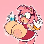 1:1 2023 absurd_res accessory amy_rose anthro areola beverage big_breasts blush bracelet breast_expansion breasts clothed clothing container cup dress eulipotyphlan expansion female fur gloves green_eyes hair_accessory hairband handwear hedgehog hi_res huge_breasts jewelry mammal nipples pink_body pink_fur sega solo sonic_the_hedgehog_(series) stunnerpony torn_clothing