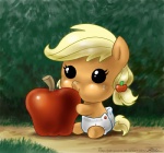 apple baby big_head black_eyes blonde_hair clothed clothing daww diaper eating female feral food freckles fruit hair nom om_nom_nom outside plant shrub solo tail wearing_diaper young young_feral john_joseco friendship_is_magic hasbro my_little_pony applejack_(mlp) earth_pony equid equine horse mammal pony 2012