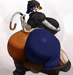 anthro balls beanie big_balls big_breasts big_butt big_penis breasts butt clothing crossgender erection ftg_crossgender fti_crossgender genitals gynomorph hat headgear headwear huge_balls huge_breasts huge_butt huge_hips huge_penis huge_thighs hyper hyper_butt hyper_genitalia hyper_penis intersex looking_at_viewer looking_back multicolored_body open_mouth penis shirt solo thick_thighs topwear wide_hips hotcoffeeguy1 epic_games fortnite meow_skulls calico_cat domestic_cat felid feline felis mammal absurd_res hi_res