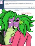 anthro anthrofied areola ava_(inuyuru) blush breasts clothed clothing crossgender dragon duo english_text fan_character female friendship_is_magic green_eyes half-closed_eyes hasbro inuyuru my_little_pony mythological_creature mythological_scalie mythology narrowed_eyes no_pupils non-mammal_breasts open_mouth red_eyes scalie selfcest simple_background smile spike_(mlp) square_crossover text tumblr white_background