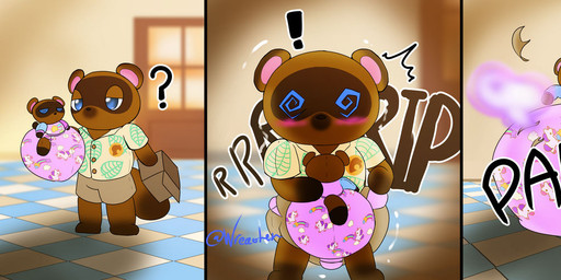 aloha_shirt anthro big_diaper big_ears box boxers_(clothing) cardboard cardboard_box clothed clothed_anthro clothed_male clothing container diaper diapersuit exclamation_point fluffy fluffy_tail fully_clothed fully_clothed_anthro fully_clothed_male hypnosis leaf_symbol male male_anthro mind_control pattern_clothing pattern_shirt pattern_topwear question_mark shirt solo spiral spiral_eyes tail topwear torn_clothing underwear voodoo voodoo_doll pamf vforvictini animal_crossing nintendo tom_nook_(animal_crossing) canid canine mammal raccoon_dog tanuki