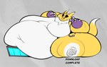ambiguous_gender anthro bandai_namco belly belly_overhang big_belly big_breasts breasts chubby_cheeks digimon digimon_(species) double_chin english_text female huge_belly huge_breasts hyper hyper_belly hyper_breasts immobile morbidly_obese obese overweight renamon smokii solo text thick_thighs