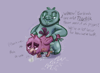 air_puff anal anal_penetration anthro arm_pull beak beard bent_over black_beard black_facial_hair bodily_fluids buckteeth cloven_hooves cum cum_in_ass cum_inside cum_leaking_from_ass cum_leaking_out cum_on_ground curled_tail dialogue dominant dominant_male ejaculation facial_hair feather_hands feather_tuft feathers feet genital_fluids green_body half-closed_eyes head_feathers head_tuft hooves looking_pleasured male male/male motion_lines narrowed_eyes onomatopoeia open_mouth orange_beak orgasm overweight overweight_male penetration purple_background red_body red_feathers simple_background smug snout sound_effects submissive submissive_male tail tail_feathers talons teeth text tiptoes toes toony tuft wings undergreysnest angry_birds rovio_entertainment sega the_angry_birds_movie avian bird domestic_pig mammal suid suine sus_(pig) colored dated english_text signature