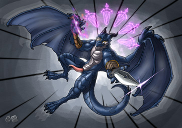 action_pose anthro black_claws black_horn blue_body blue_tail blue_wing bodily_fluids claws cum cum_string erection finger_claws front_view genital_fluids genitals holding_knife holding_object horn knife looking_at_viewer magic_user male male_anthro membrane_(anatomy) membranous_wings narrowed_eyes nude orange_eyes penis pink_penis pose pupils slit_pupils solo tail tapering_penis toe_claws wings hufnaar mythology dragon mythological_creature mythological_scalie scalie 2015 dated