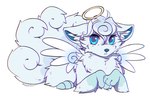 ambiguous_gender blue_body blue_ears blue_eyes blue_fur blue_hair blue_inner_ear_fluff blue_nose blue_wings cheek_tuft chest_tuft facial_tuft feral fur glistening glistening_eyes gradient_wings hair halo inner_ear_fluff leg_tuft light_body light_fur lying on_front short_hair simple_background solo tuft white_background white_wings wings bloominglynx nintendo pokemon generation_1_pokemon pokemon_(species) vulpix 2023 digital_drawing_(artwork) digital_media_(artwork) hi_res signature