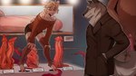 anthro daddy_kink dildo double_dildo duo erection femboy genitals gesture male male/male museum penis sex_toy suggestive suggestive_gesture suggestive_look suggestive_pose foggy_capybara furlough_games furry_shades_of_gay blake_(furlough_games) percy_(furlough_games) bovid canid canine canis caprine goat mammal wolf hi_res