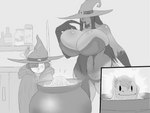 anthro big_breasts breasts cauldron cleavage clothed clothing female group hat headgear headwear huge_breasts thick_thighs witch_hat dreamy_pride creepypasta dreamy_pride_(character) gunwitch_(dreamy_pride) momo_(creepypasta) humanoid mammal mouse murid murine rodent 4:3 hi_res monochrome