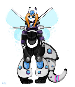 4_toes anthro biped black_body blue_eyes blue_nose feet female front_view grey_tail hair machine multicolored_body orange_hair purple_body simple_background solo standing tail toes white_background white_body white_ears year dirtyscoundrel android domestic_cat felid feline felis hybrid lagomorph leporid mammal rabbit robot 2017 absurd_res digital_media_(artwork) digital_painting_(artwork) hi_res painting_(artwork) signature