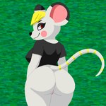 anthro blonde_hair butt butt_focus clothing female genitals hair pussy red_eyes shirt solo t-shirt tail topwear anxietyfilledfluf animal_crossing nintendo bella_(animal_crossing) 1:1