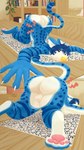 anthro balls beak bedroom big_butt blue_body blue_fur blue_hair brown_eyes butt butt_focus claws detailed_background feet floor fur genitals hair hands_on_ground hindpaw huge_butt male markings nude pawpads paws pink_pawpads rug shelf solo spots spotted_body striped_body stripes tail tail_markings thick_thighs white_body white_fur wood wood_floor gold_iris avian felid feline mammal serval 9:16 absurd_res comic hi_res