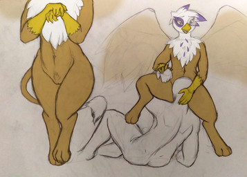anthro beak cunnilingus duo female hair hair_over_eyes hand_on_head human_on_anthro interspecies male male/female navel nude oral pubes sex standing tail vaginal wings wringing_hands mrponeswildride friendship_is_magic hasbro my_little_pony mythology anon gilda_(mlp) avian gryphon human mammal mythological_avian mythological_creature hi_res sketch
