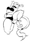 anthro clothed clothing collar female fur looking_at_viewer midriff open_mouth simple_background solo tail tongue tongue_out white_background falvie felid mammal 2021 digital_media_(artwork) hi_res monochrome sketch