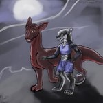 anthro duo feral happy male moon night size_difference smile tail walking wolfywetfurr_(artist) mythology diablito infinite sliv'oth dragon mythological_creature mythological_scalie scalie 1:1 hi_res