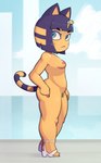 animal_crossing ankha_(animal_crossing) anthro areola athletic bangs bare_back bare_shoulders big_butt blonde_hair blue_eyes blue_eyeshadow blue_hair blush breasts butt casual_nudity censored clothing digital_media_(artwork) domestic_cat egyptian eyebrows eyeshadow feet felid feline felis female flat_chested footwear fur genitals hair hands_on_hips high_heels makeup mammal mosaic_censorship multicolored_hair navel nintendo pupils pussy short_stack side_boob side_view slit_pupils small_breasts smile solo stocky ta777371 thick_thighs toned_female two_tone_hair uraeus wide_hips yellow_body yellow_fur