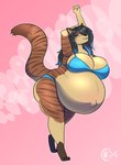 anthro bikini clothing female hair hair_dye long_hair modelling navel pose pregnant pregnant_anthro pregnant_female smile solo stripes swimwear two-piece_swimsuit chocend sienna_(vulpinehero) canid canine canis coyote felid hybrid mammal pantherine tiger hi_res