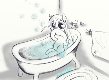 bath bathing bathtub bubble claw_foot_bathtub feathered_wings feathers female feral partially_submerged sitting solo tail water wings poussieredelune friendship_is_magic hasbro my_little_pony mythology derpy_hooves_(mlp) equid equine mammal mythological_creature mythological_equine pegasus 2012 monochrome sketch