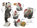 anthro braided_hair braided_ponytail burger duo eating food grey_body hair hug male ponytail red_eyes red_fin yellow_sclera annyu_spr nintendo splatoon little_buddy_(splatoon) cephalopod fish humanoid marine mollusk octarian octoling salmonid_(splatoon) 4:3 hi_res