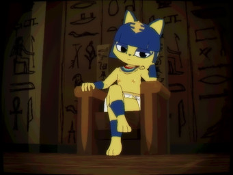 3_toes anthro barefoot blinking bored bottomless bottomless_female bottomwear breasts chair clothed clothing crossed_legs eyeliner eyeshadow feet female flat_chested furniture loincloth makeup nipples no_underwear pharaoh pointy_ears prick_ears royalty sitting solo throne toes topless unimpressed uraeus e254e animal_crossing nintendo ankha_(animal_crossing) domestic_cat felid feline felis mammal 3d_(artwork) 3d_animation 4:3 animated digital_media_(artwork) hi_res hieroglyphic_text no_sound short_playtime video