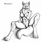 4_toes anthro big_breasts biped black_and_white breasts canid canine canis claws feet female fur gesture grin hand_gesture hatching_(art) kasedries looking_at_viewer mammal monochrome nipples nude pointing pointing_at_head pointing_at_self shaded smile solo spread_legs spreading susie_(disambiguation) suzie tail toes white_body white_fur wolf