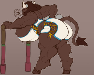anthro barefoot big_breasts big_butt bodily_fluids breasts brown_body brown_fur brown_hair butt clothed clothed_anthro clothed_female clothing cloven_hooves exercise feet female fur hair hooves horn huge_breasts huge_butt muscular muscular_anthro muscular_female solo sweat sweaty_breasts tail thick_thighs weights wide_hips workout dubetta. european_mythology greek_mythology mythology nihea_avarta bovid bovine mammal minotaur absurd_res hi_res
