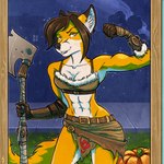 abs anthro axe barbarian biceps female flexing food fruit holidays muscular muscular_female plant pumpkin solo ashpond halloween rosaline_(bronx23) canid canine fox mammal red_fox true_fox 1:1