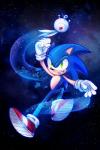 ambiguous_gender anthro blue_body blue_fur clothing cosmic_background duo fist floating flying footwear fur gloves green_eyes grin handwear male pink_eyes shoes smile starry_background den255 sega sonic_the_hedgehog_(series) sonic_the_hedgehog yacker alien eulipotyphlan hedgehog mammal white_wisp_(sonic) wisp_(sonic) 2:3 absurd_res hi_res