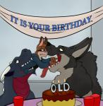 anthro cake candle dessert eyewear feral food glasses oral_vore vore lyute european_mythology mythology bunsen fatescanner canid canine canis dragon lagomorph leporid mammal mythological_creature mythological_scalie rabbit scalie western_dragon wolf hi_res