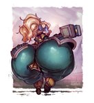 armor big_butt big_hair blonde_hair blue_body blue_skin bottomwear butt clothed clothing female footwear fully_clothed hair hammer holding_hammer holding_melee_weapon holding_object holding_tool holding_weapon huge_butt huge_hips huge_thighs humanoid_pointy_ears hyper hyper_butt hyper_hips hyper_thighs loincloth looking_at_viewer looking_back maul melee_weapon not_furry pants pigtails purple_eyes rear_view short_stack solo standing thick_thighs tied_hair tight_bottomwear tight_clothing tight_pants tools weapon wide_hips pwcsponson league_of_legends riot_games tencent poppy_(lol) humanoid yordle hi_res