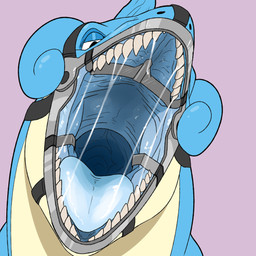 ambiguous_gender blue_body blue_horn blue_tongue bodily_fluids countershading detailed_mouth esophagus feral front_view gaping_mouth glistening glistening_tongue horn looking_at_viewer mouth_shot narrowed_eyes open_mouth saliva saliva_string sharp_teeth simple_background solo teeth throat tongue unsigned yellow_body swampjaws nintendo pokemon harmony_(imperatorcaesar) aquatic generation_1_pokemon lapras plesiosaur pokemon_(species) prehistoric_species reptile scalie 2021 digital_media_(artwork)