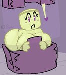 big_breasts big_butt blush breasts butt exclamation_point eyelashes female grey_body purple_eyes shell solo square_(anatomy) nonbinary_bunny microsoft minecraft mojang xbox_game_studios kutucin_(cutestcosmiccat) humanoid shulker 2022 colored digital_drawing_(artwork) digital_media_(artwork) low_res