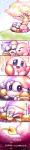 ambiguous/ambiguous ambiguous_gender blush dialogue duo eyes_closed grass not_furry one_eye_closed open_mouth plant text tree box_xod kirby_(series) nintendo kirby marx_(kirby) alien waddling_head 2014 absurd_res hi_res japanese_text long_image tall_image translated