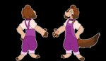 anthro brown_hair clothing collar ears_as_hair female freckles green_eyes hair long_tail overalls pawpads pink_pawpads solo tail battycat sunny_(battycat) canid canine canis domestic_dog mammal absurd_res alpha_channel hi_res