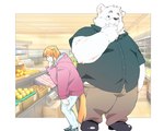 anthro belly big_belly bottomwear clothing duo humanoid_hands inside kemono male overweight overweight_male pants shirt sweater topwear inunoshippo canid canine canis domestic_dog mammal 2022 5:4 hi_res