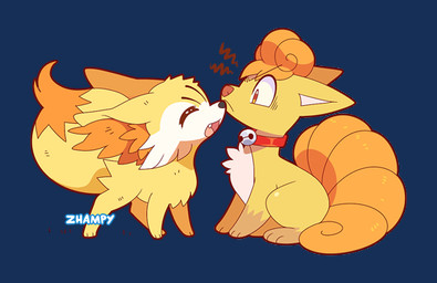 ambiguous_gender anthro duo feral fur hair text yellow_body yellow_fur zhampy nintendo pokemon canid canine fennekin generation_1_pokemon generation_6_pokemon mammal pokemon_(species) vulpix alpha_channel source_request